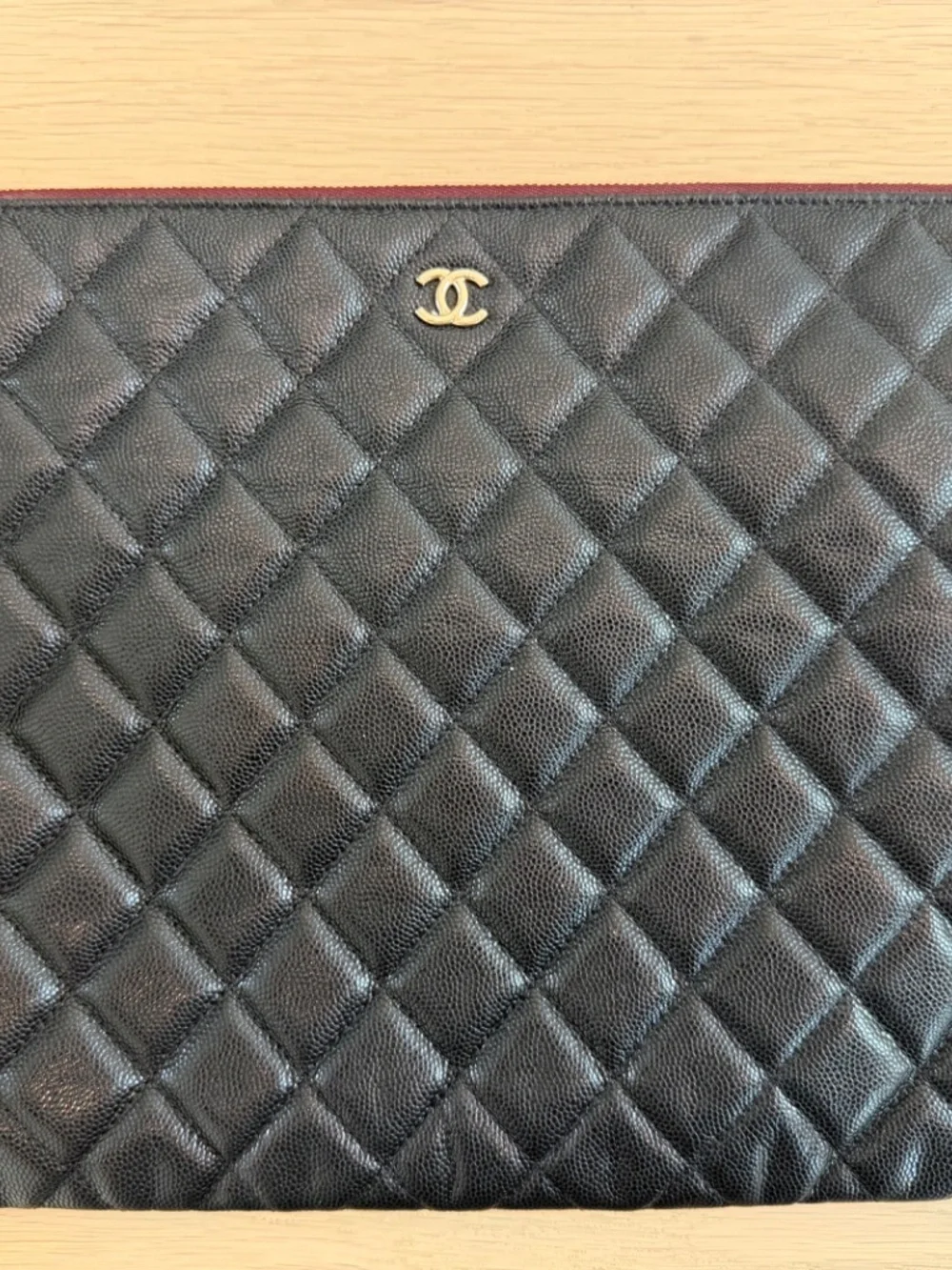 CHANEL Black Leather Caviar Clutch Large